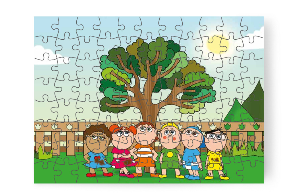 Hat gyerek vár a Büntifánál – 88 darabos karton puzzle | Tamás és a rosszalkodás