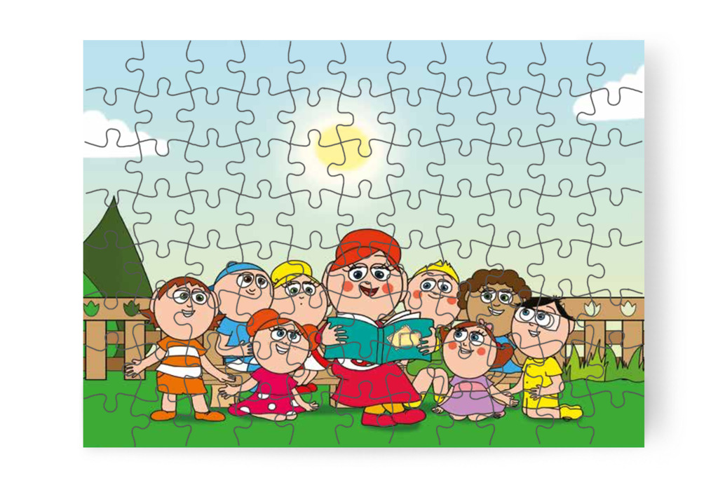 A gyerekek körbeülik a fotóalbumot – 88 darabos karton puzzle | Tamás és a rosszalkodás
