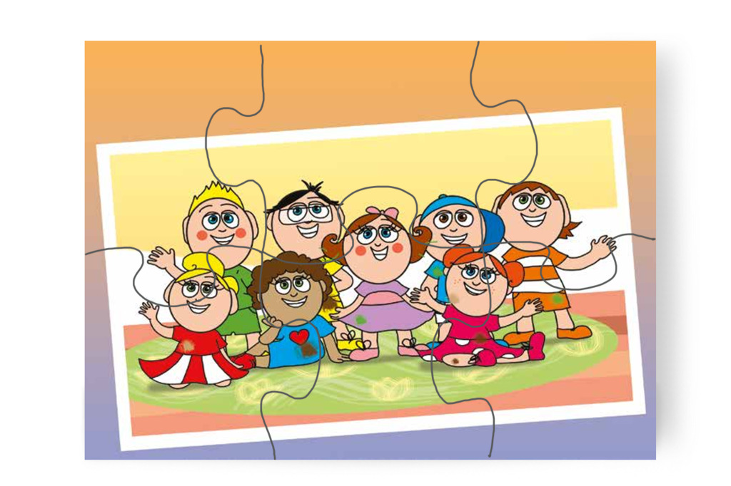 Boldog csoportkép készül – 6 darabos karton puzzle | Tamás és a rosszalkodás
