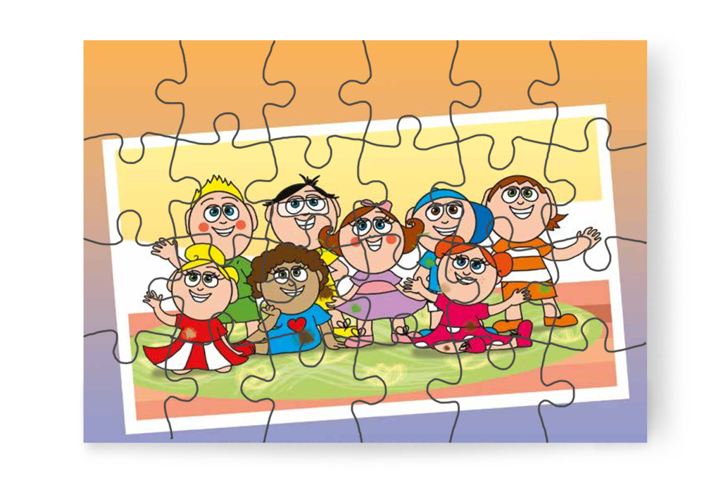 Boldog csoportkép készül – 24 darabos karton puzzle | Tamás és a rosszalkodás