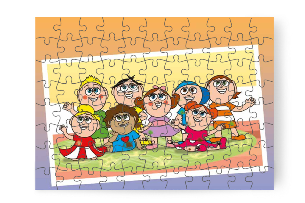 Boldog csoportkép készül – 88 darabos karton puzzle | Tamás és a rosszalkodás
