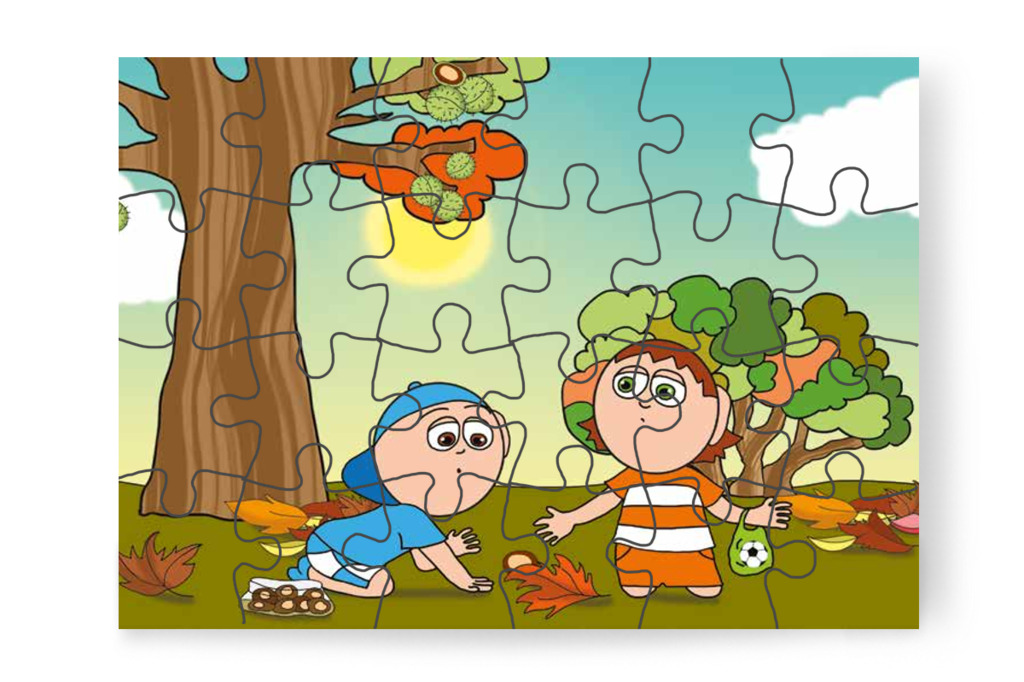 Márky és Ádám egyszerre talál rá – Márky és a gesztenyeszedés puzzle, 24 darab [TC35-08-P24]