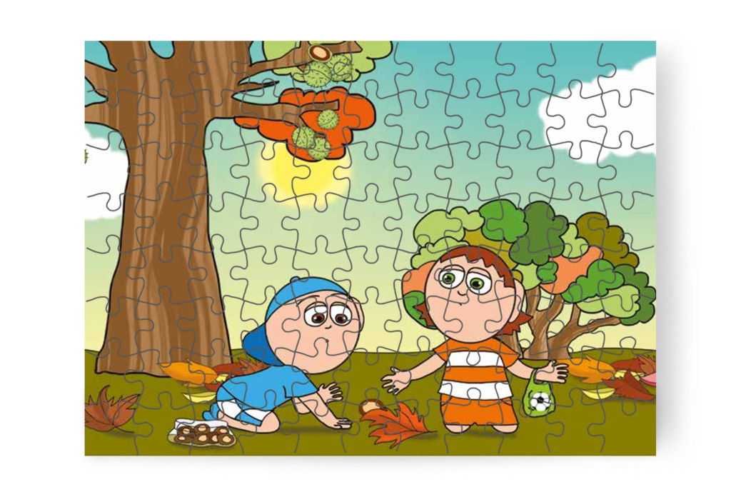 Márky és Ádám egyszerre talál rá – Márky és a gesztenyeszedés puzzle, 88 darab [TC35-08-P88]