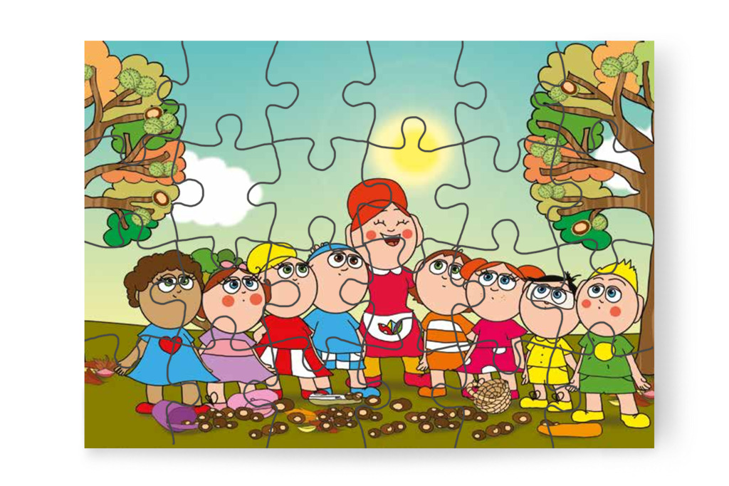 Óvónéni megnyugtatja őket – Márky és a gesztenyeszedés puzzle, 24 darab [TC35-16-P24]