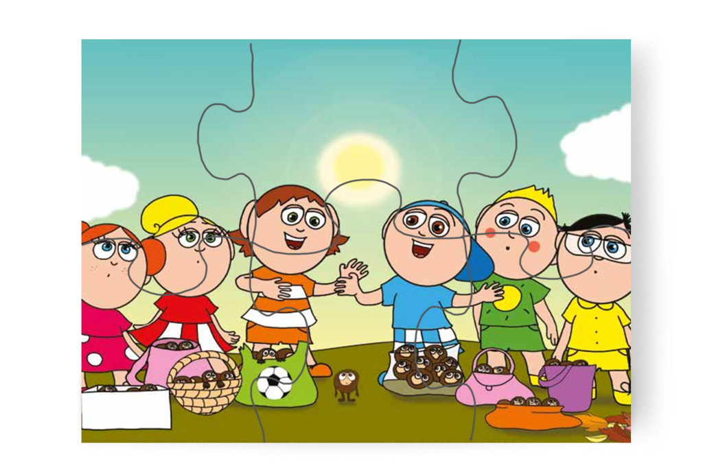 A fiúk hívogatják a gesztenyét – Márky és a gesztenyeszedés puzzle, 6 darab [TC35-20-P06]