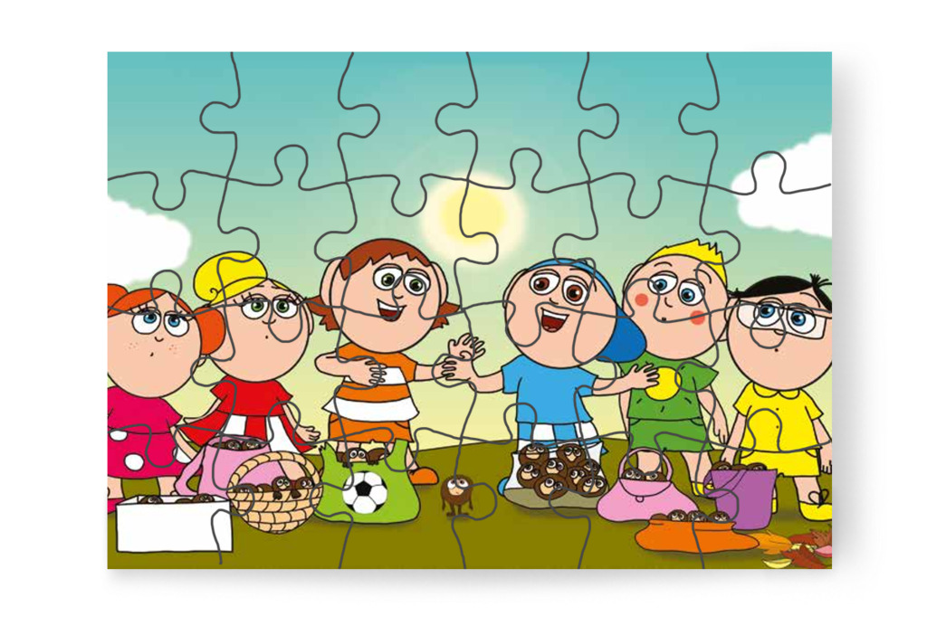 A fiúk hívogatják a gesztenyét – Márky és a gesztenyeszedés puzzle, 24 darab [TC35-20-P24]