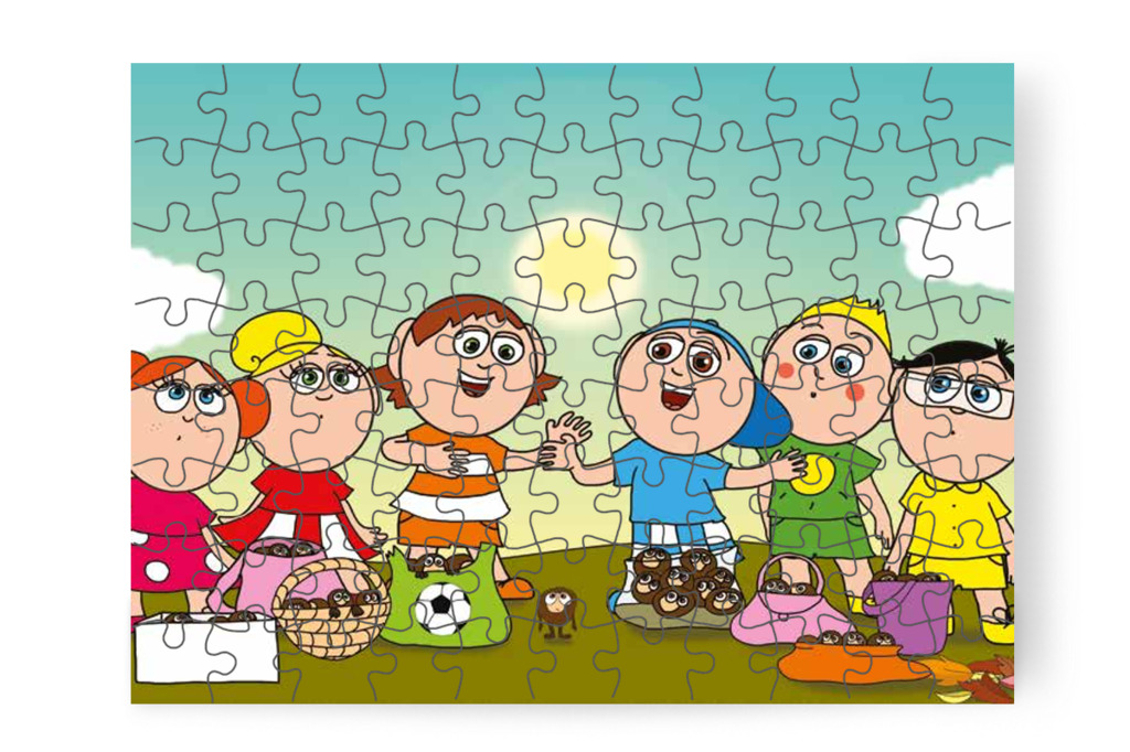 A fiúk hívogatják a gesztenyét – Márky és a gesztenyeszedés puzzle, 88 darab [TC35-20-P88]
