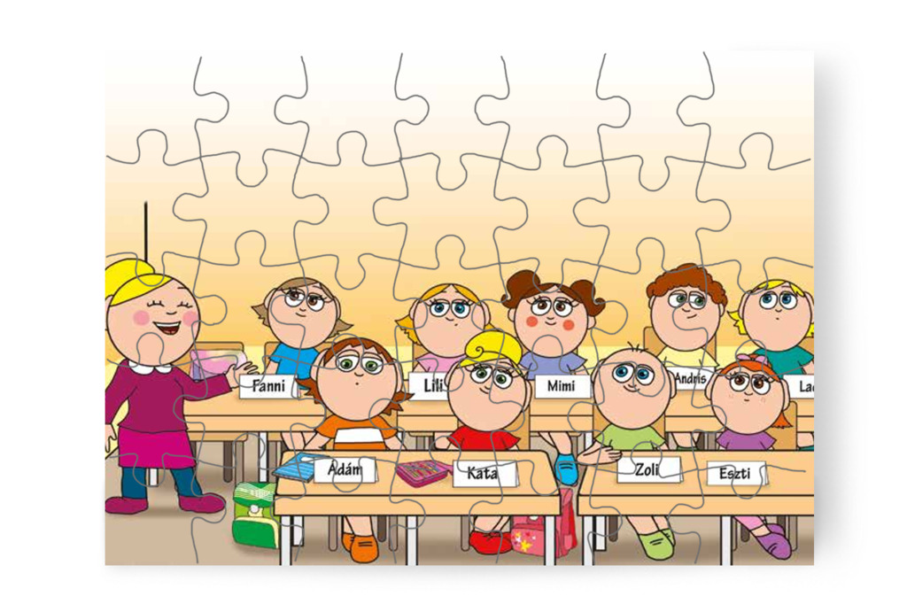 Névtáblát kapnak a gyerekek – Kata első napja az iskolában puzzle, 35 darab [TC36-10-P35]