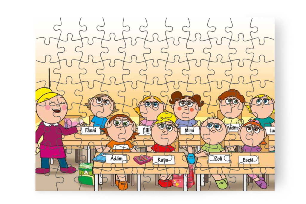Névtáblát kapnak a gyerekek – Kata első napja az iskolában puzzle, 88 darab [TC36-10-P88]