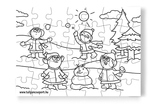 35 db - os puzzle: Hógolyózzunk! - Kiszínezhető kirakó