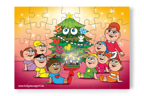 35 db - os puzzle: Feldíszítettük a fát!