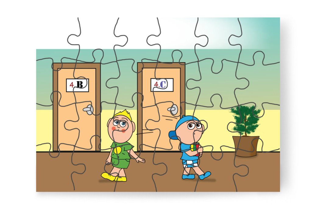 Patrik és Márky találkoznak az iskola folyosóján – Tulipán Csoport az 1.A osztályban puzzle, 24 darab [TC37-15-P24]