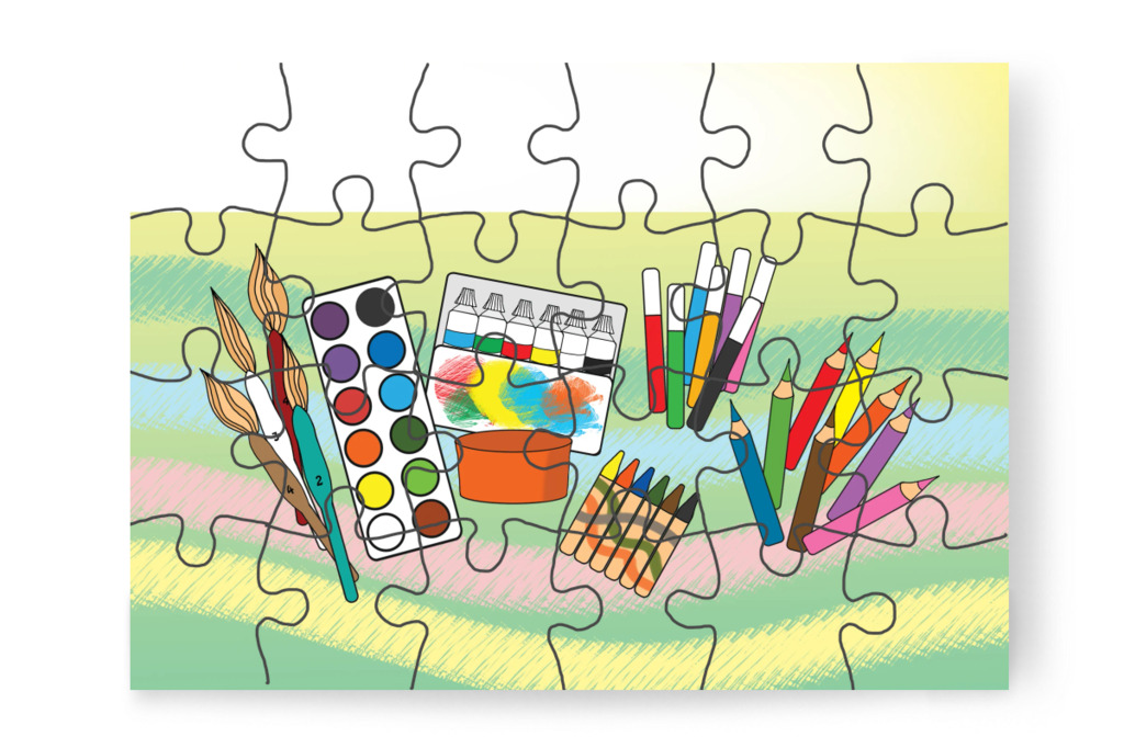 Rajzfelszerelések az osztályban – Natali és a tolltartó puzzle, 24 darab [TC38-02-P24]