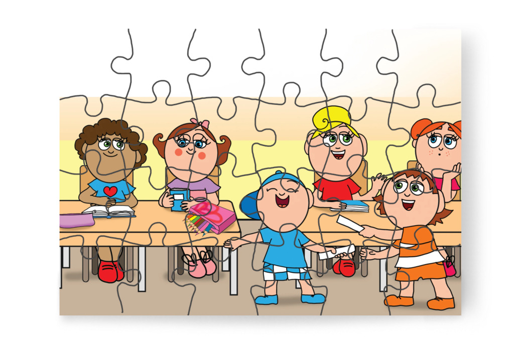 Nagy nyüzsgés az írásóra előtt – Natali és a tolltartó puzzle, 24 darab [TC38-06-P24]