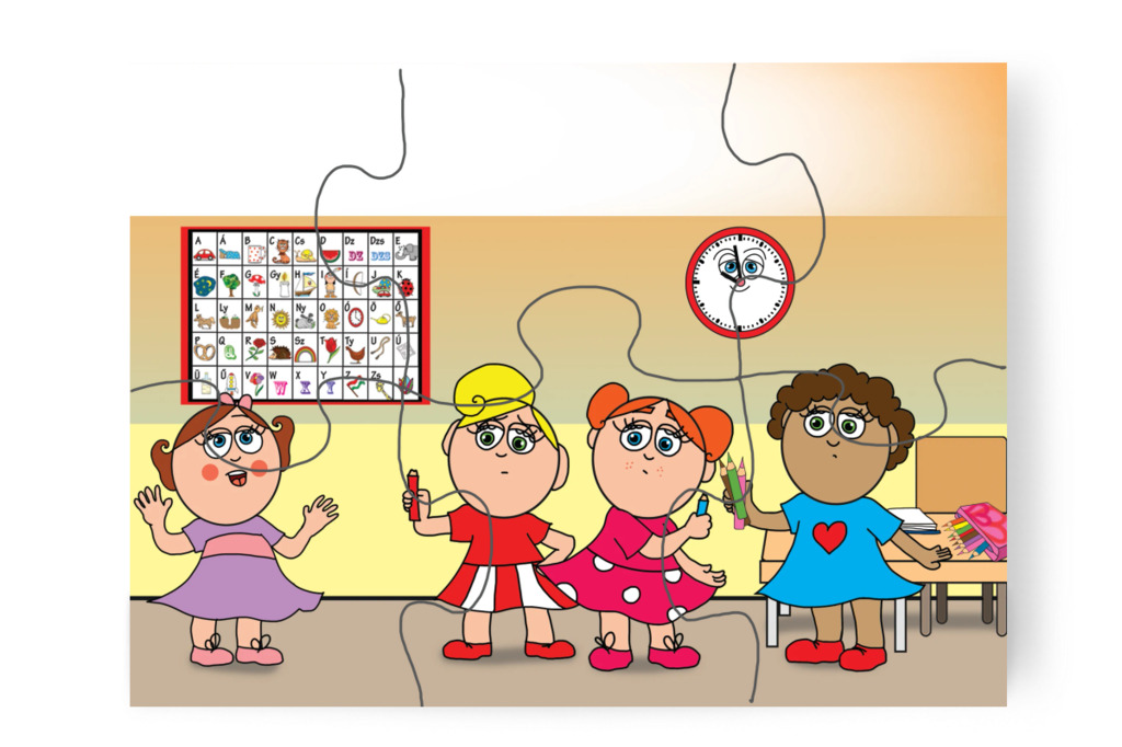 A lányok megvizsgálják a ceruzákat – Natali és a tolltartó puzzle, 6 darab [TC38-14-P06]