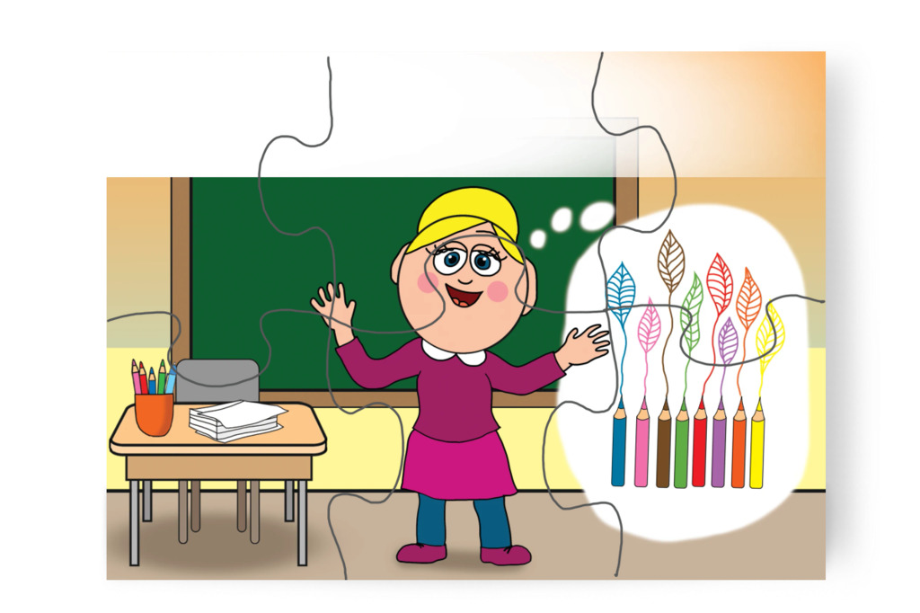 Őszi faleveleket fognak színezni – Natali és a tolltartó puzzle, 6 darab [TC38-18-P06]