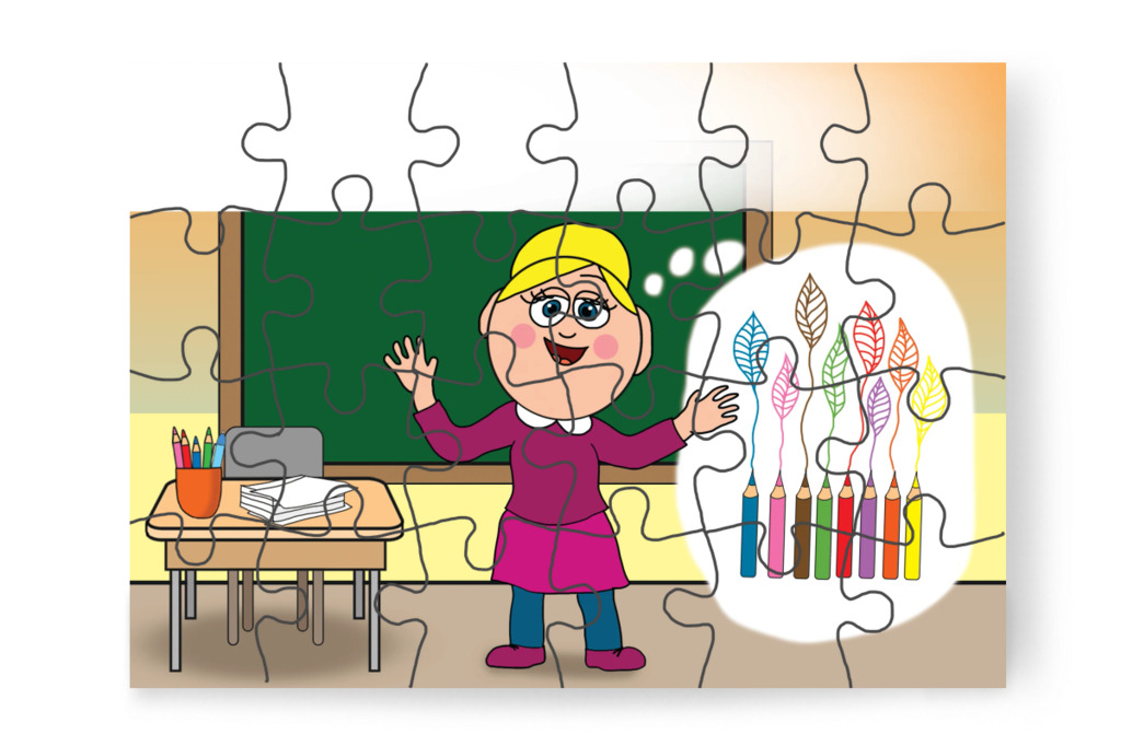 Őszi faleveleket fognak színezni – Natali és a tolltartó puzzle, 24 darab [TC38-18-P24]