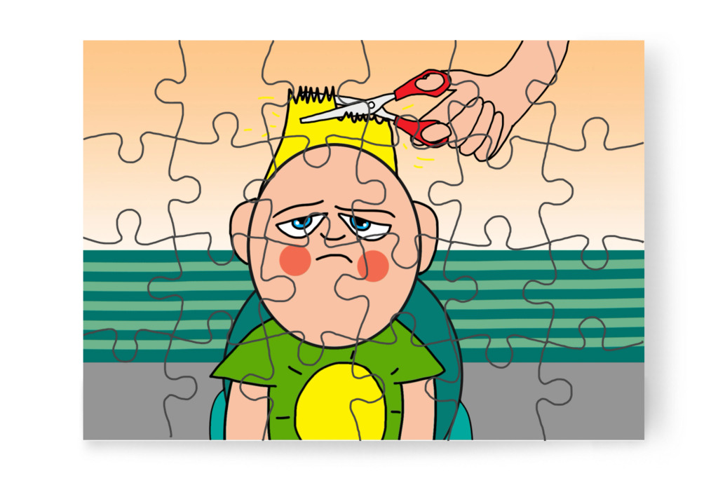 Patrik mocorog az olló mellett – Patrik és a hajvágás puzzle, 24 darab [TC44-11-P24]