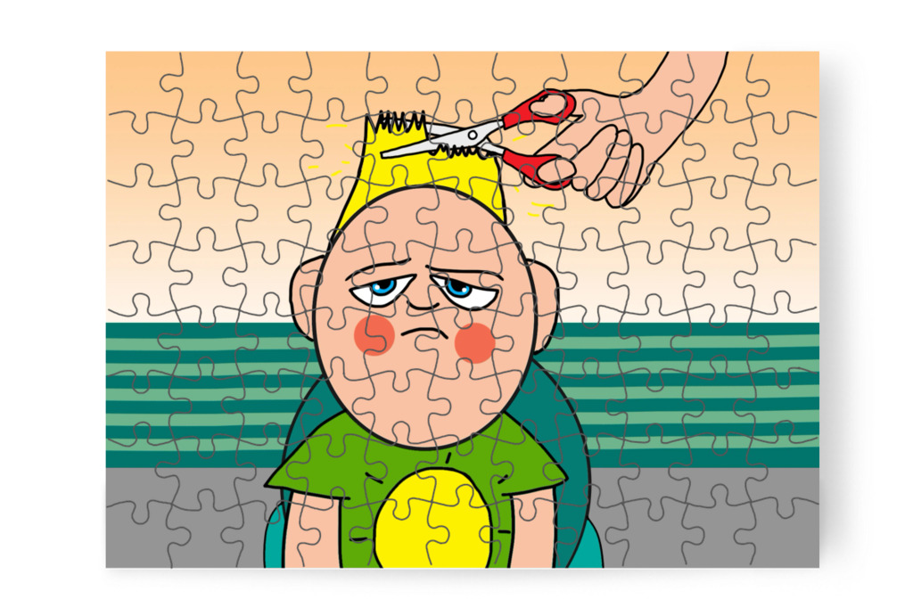 Patrik mocorog az olló mellett – Patrik és a hajvágás puzzle, 88 darab [TC44-11-P88]