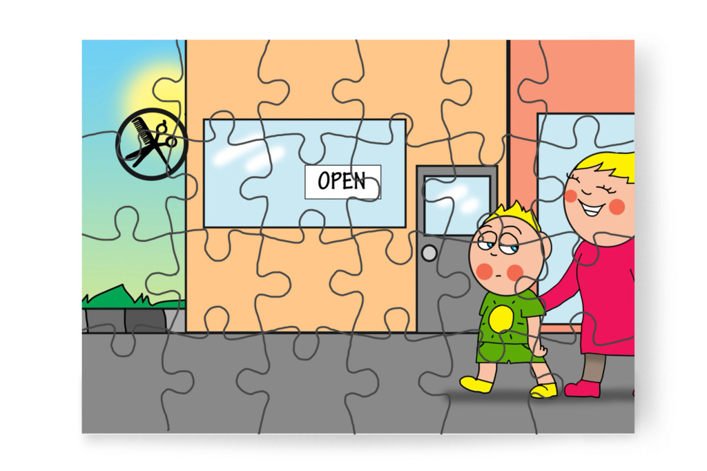 Ismét a fodrászhoz mennek – Patrik és a hajvágás puzzle, 24 darab [TC44-14-P24]