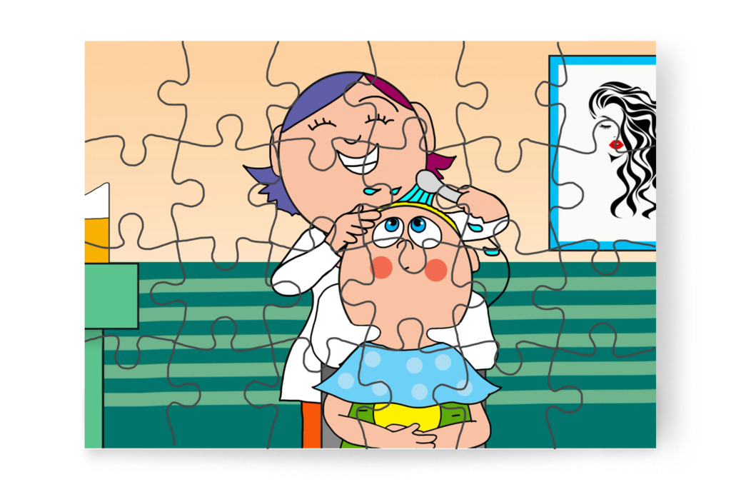 Elkezdődik a hajmosás – Patrik és a hajvágás puzzle, 24 darab [TC44-19-P24]