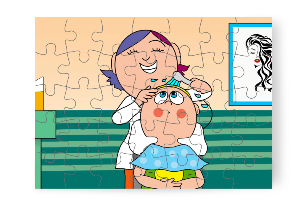 Elkezdődik a hajmosás – Patrik és a hajvágás puzzle, 35 darab [TC44-19-P35]