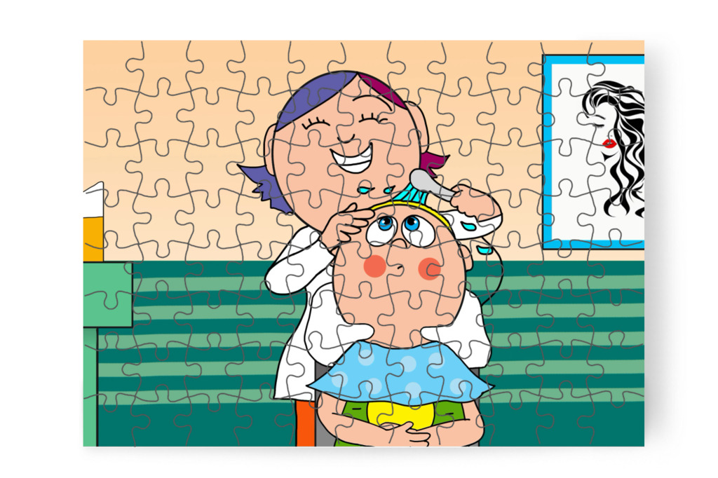 Elkezdődik a hajmosás – Patrik és a hajvágás puzzle, 88 darab [TC44-19-P88]