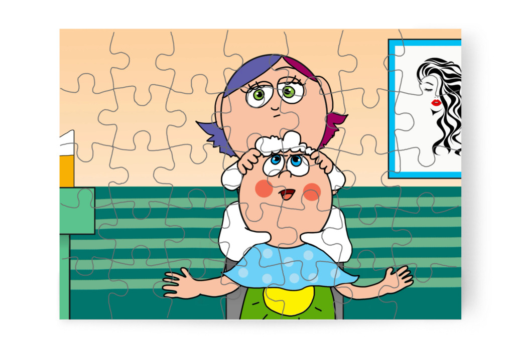 A samponozásra is panaszkodik – Patrik és a hajvágás puzzle, 35 darab [TC44-22-P35]