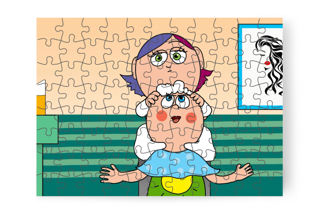 A samponozásra is panaszkodik – Patrik és a hajvágás puzzle, 88 darab [TC44-22-P88]