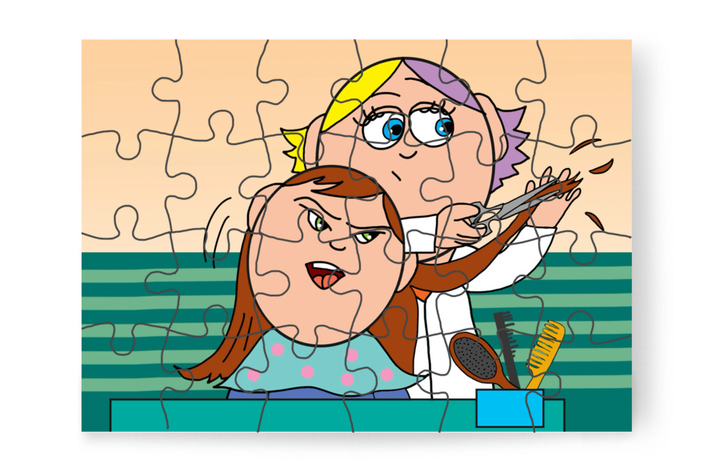 A kislány hangosan tiltakozik – Patrik és a hajvágás puzzle, 24 darab [TC44-26-P24]