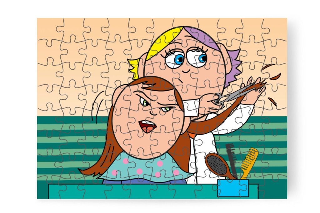 A kislány hangosan tiltakozik – Patrik és a hajvágás puzzle, 88 darab [TC44-26-P88]