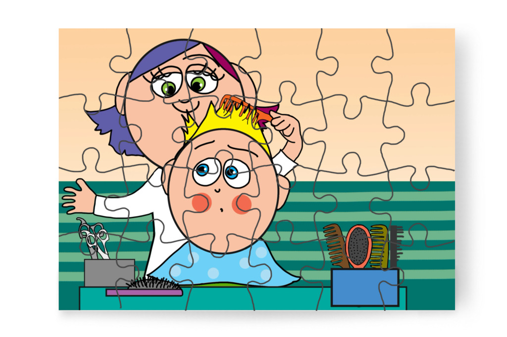 Patrik csodálkozik a kislányon – Patrik és a hajvágás puzzle, 24 darab [TC44-27-P24]