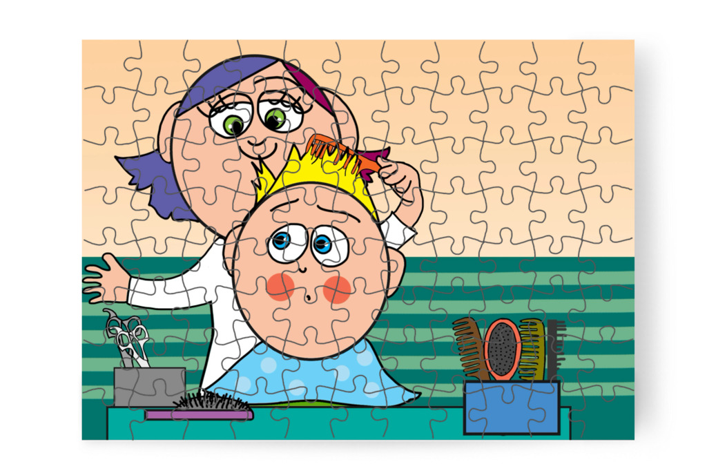 Patrik csodálkozik a kislányon – Patrik és a hajvágás puzzle, 88 darab [TC44-27-P88]