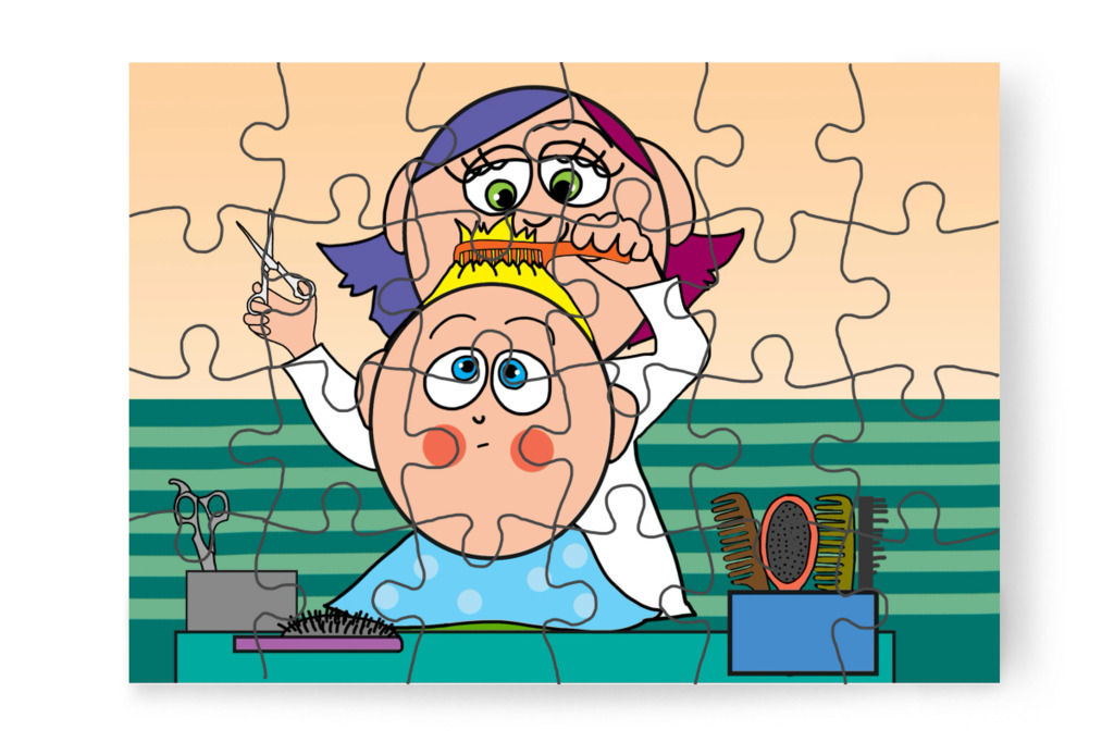 Lulu elkezdi a hajvágást – Patrik és a hajvágás puzzle, 24 darab [TC44-28-P24]