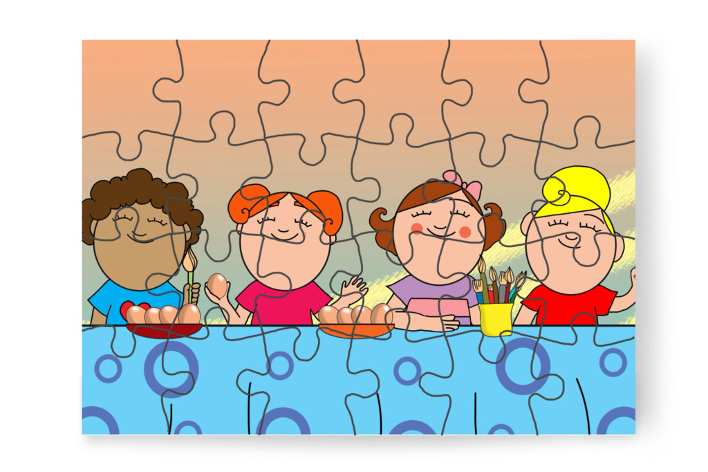A lányok tojást festenek – Klára és a húsvéti tojások puzzle, 24 darab [TC45-12-P24]