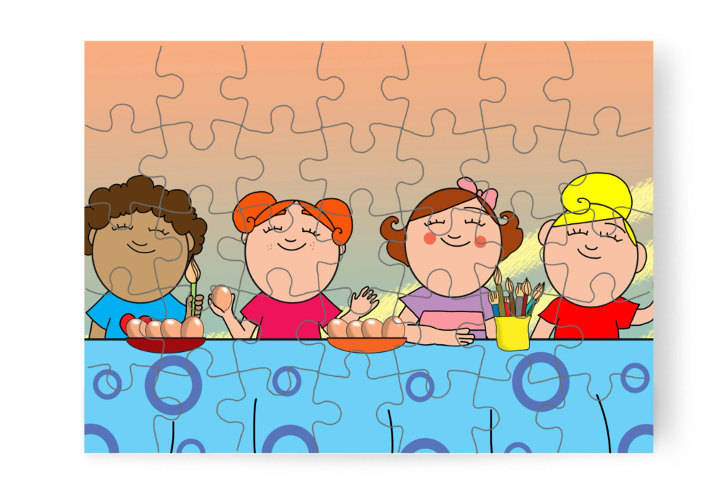 A lányok tojást festenek – Klára és a húsvéti tojások puzzle, 35 darab [TC45-12-P35]