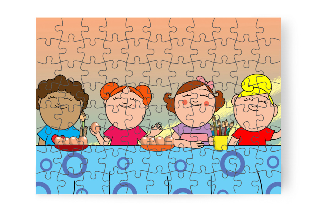 A lányok tojást festenek – Klára és a húsvéti tojások puzzle, 88 darab [TC45-12-P88]
