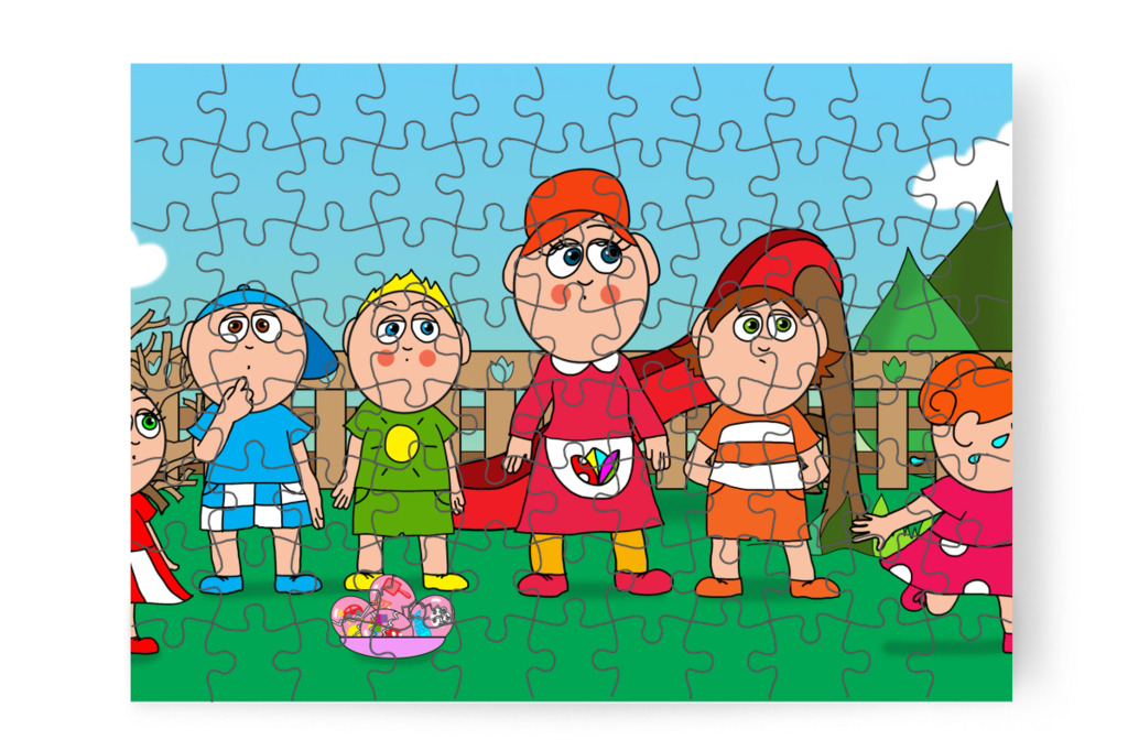 Klára sírva befut az óvodába – Klára és a húsvéti tojások puzzle, 88 darab [TC45-34-P88]