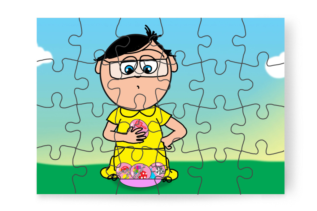 Tamás megvizsgálja a tojásokat – Klára és a húsvéti tojások puzzle, 24 darab [TC45-35-P24]