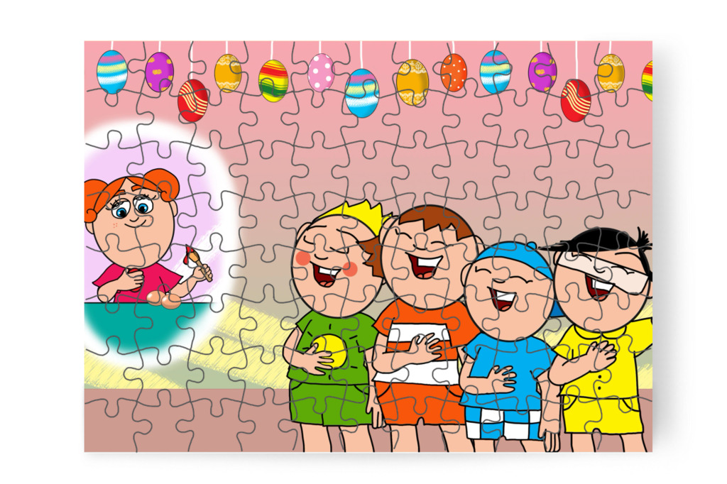 A fiúk dicsérik a rajzokat – Klára és a húsvéti tojások puzzle, 88 darab [TC45-45-P88]