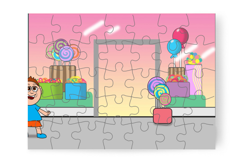 Márky észreveszi az édességboltot – Márky elveszik a plázában puzzle, 35 darab [TC46-09-P35]