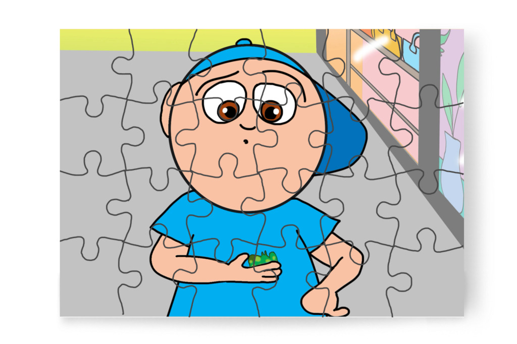 Dinós gumicukrot talál – Márky elveszik a plázában puzzle, 24 darab [TC46-43-P24]