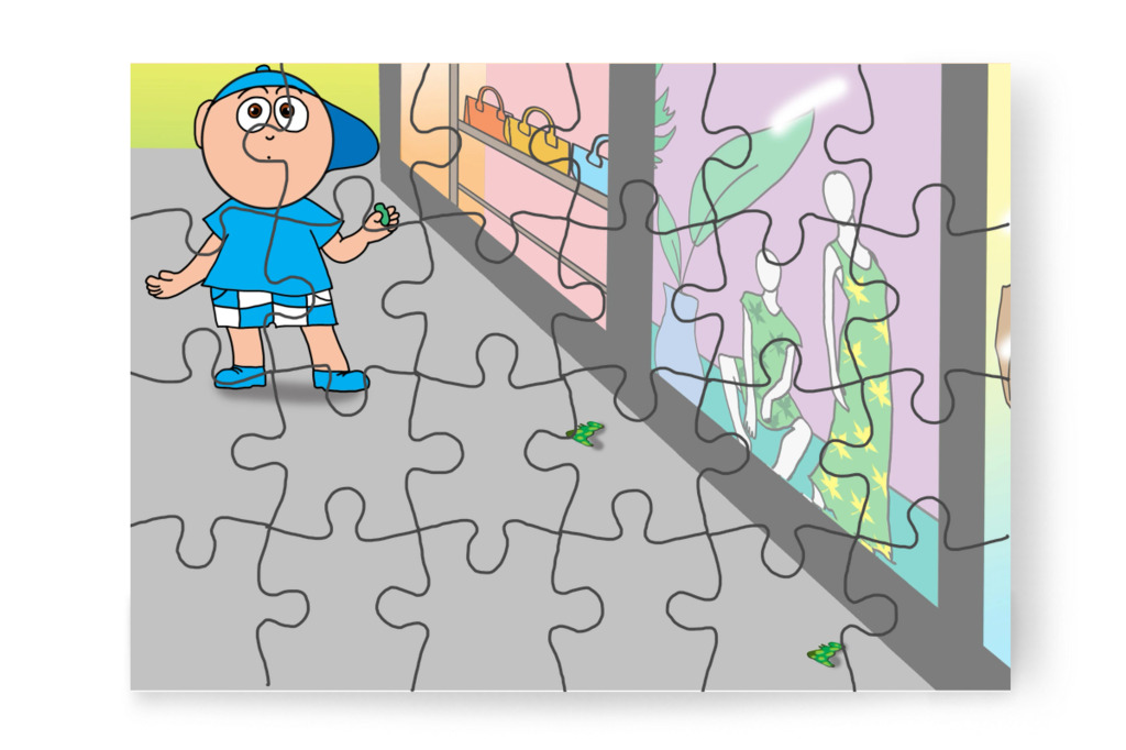 Követi a gumicukrok nyomát – Márky elveszik a plázában puzzle, 24 darab [TC46-44-P24]