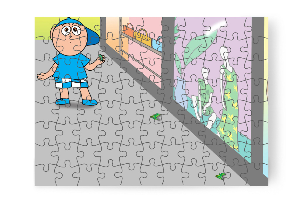 Követi a gumicukrok nyomát – Márky elveszik a plázában puzzle, 88 darab [TC46-44-P88]