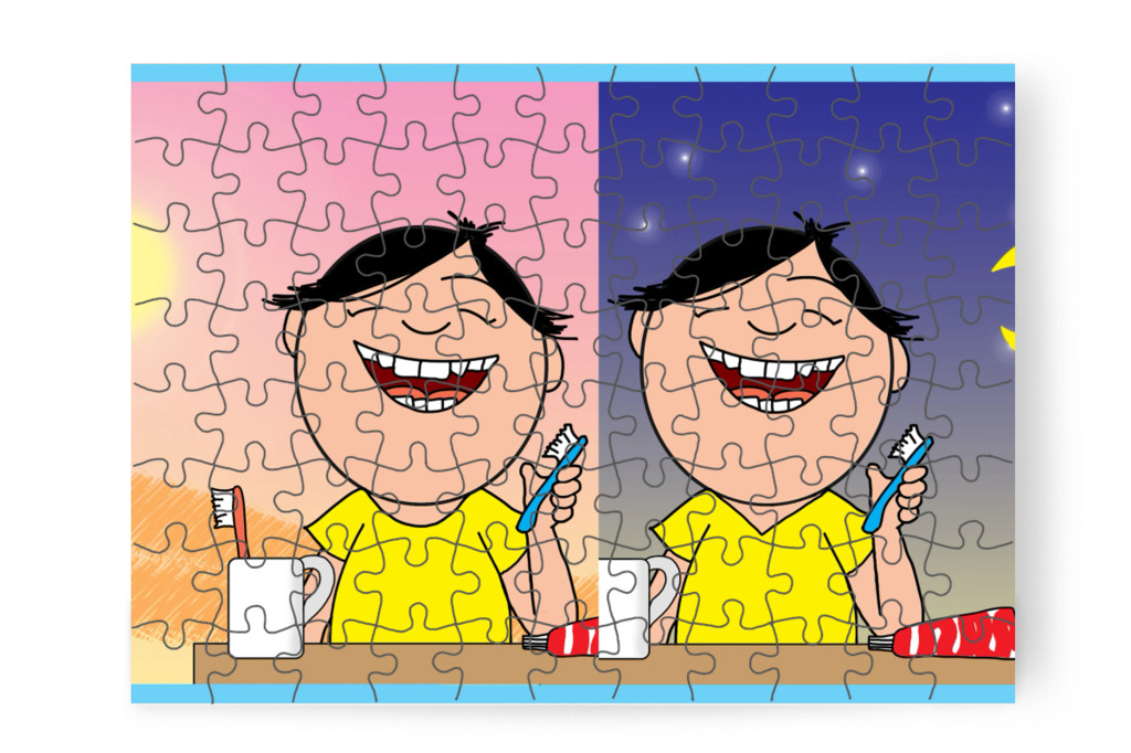 Tamás rendszeresen fogat mos – Tamás fogorvoshoz megy puzzle, 88 darab [TC47-06-P88]