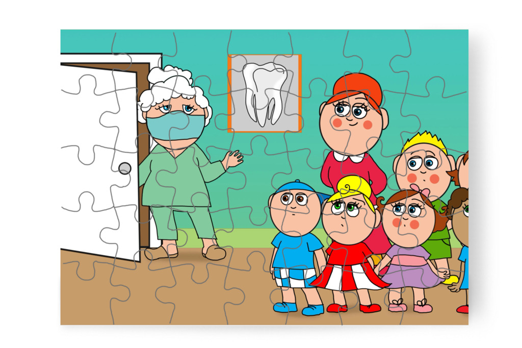 Egymás után hívják be a gyerekeket – Tamás fogorvoshoz megy puzzle, 35 darab [TC47-19-P35]