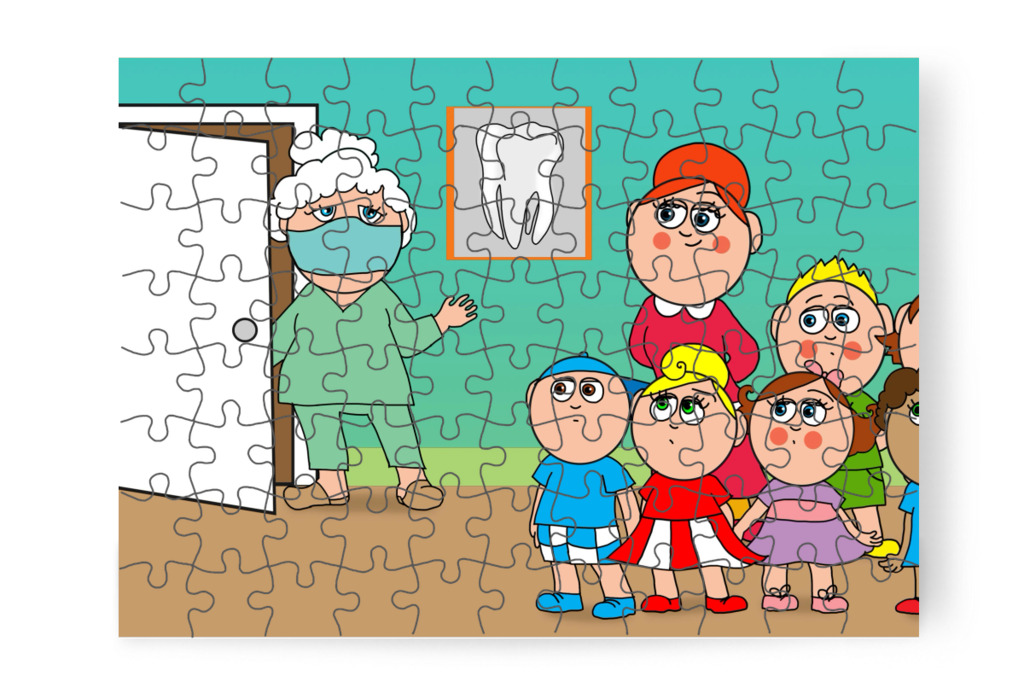 Egymás után hívják be a gyerekeket – Tamás fogorvoshoz megy puzzle, 88 darab [TC47-19-P88]