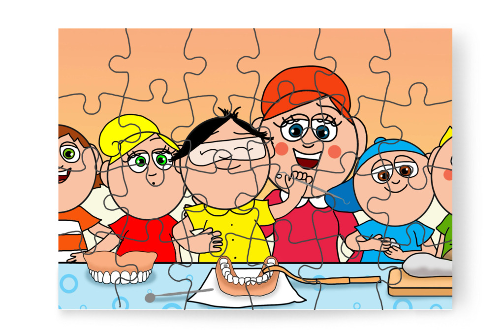 A gyerekek köréjük gyűlnek – Tamás fogorvoshoz megy puzzle, 24 darab [TC47-42-P24]