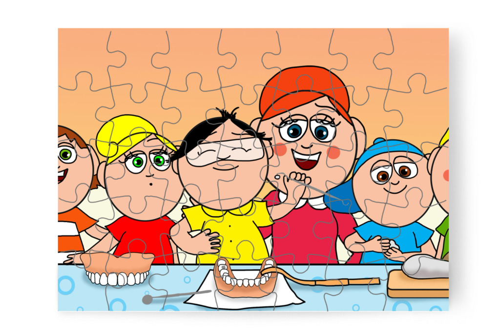 A gyerekek köréjük gyűlnek – Tamás fogorvoshoz megy puzzle, 35 darab [TC47-42-P35]