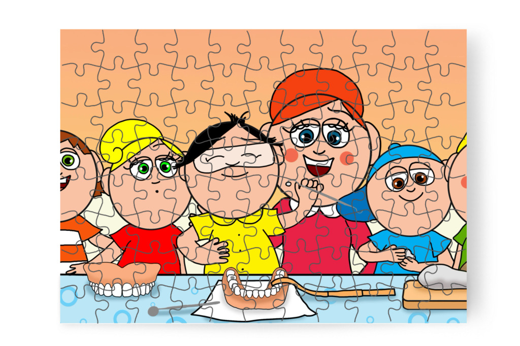 A gyerekek köréjük gyűlnek – Tamás fogorvoshoz megy puzzle, 88 darab [TC47-42-P88]